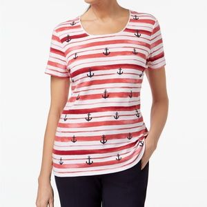 XXL Gently Worn New Red Amore Anchor Print Karen Scott Tee